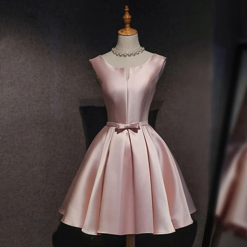 Women Elegant Satin Bridesmaid Dresses Knee Length Short Prom Cocktail Evening Party Dress Formal Occasion Vestido De Fiesta