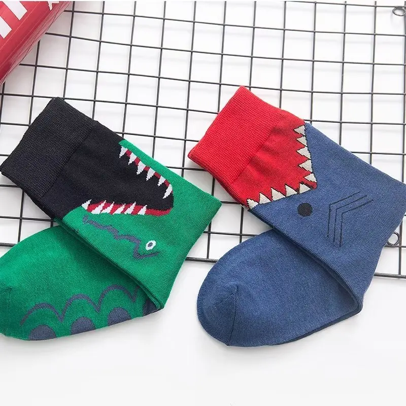 

Korean Ins Trendy Cute Cartoon Shark Harajuku Style Couple's Mid Length Socks For Men And Women's Street Long Socks 1 Pair