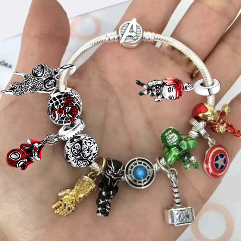 Disney Marvel Avengers Charms Bracciale Spider-Man Diy Bijoux Per Le Donne Iron Hulk Infinity Stones Gauntlet Ciondola Le Perline Del Supereroe
