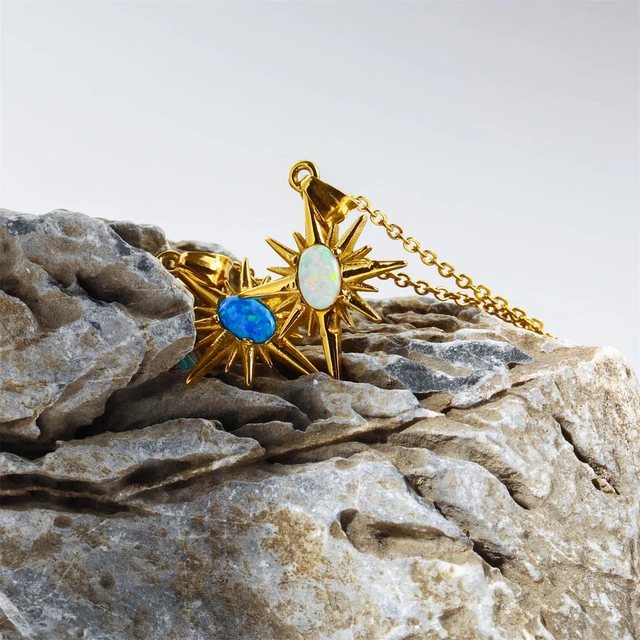 Collana con collana d'arte Vintage con pietre preziose australiane naturali collana in oro 18 carati placcato con stella esagramma 4