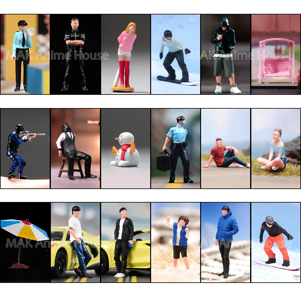 5Pcs Random Painted Miniatures 1/64 1/87 Repairman Sexy Beauty Police Officer Family Figures Doll Model Scene Toys image 4