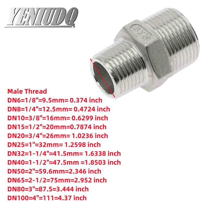 1/8" 1/4" 3/8" 1/2" 3/4" 1" 2" 3" BSP Außenreduzierer Sechskantnippel Union 304 Edelstahl Rohrverschraubung Anschluss Koppler Adapter – Detail 3