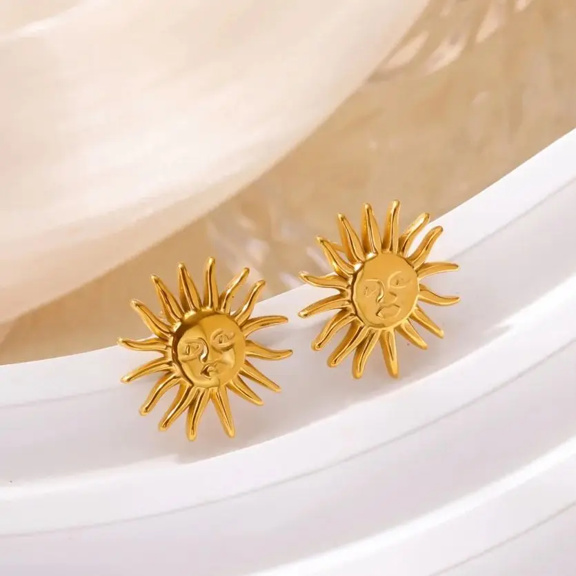 Punk Stainless Steel Sun Earrings Geometric Waterproof