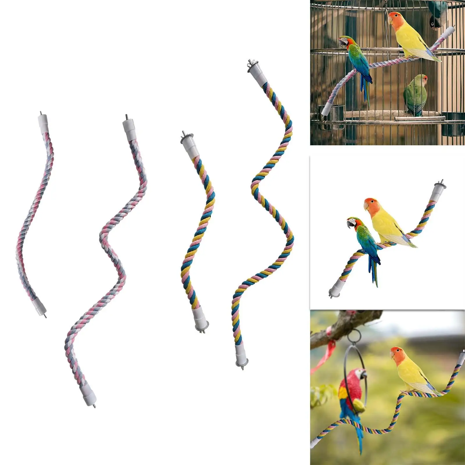 Cotton Rope Bird Perch Bird Rope Climbing Ropes Bungee Bird Toys Rotate Cotton Rope for Budgie Finch Parrot Parakeet Macaw