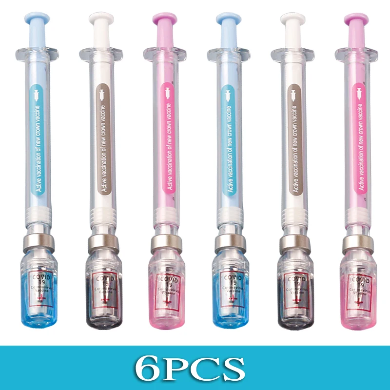 

6 шт., шприц, гелевая ручка, имитация вирусов, Ранняя инъекция, черные чернила, перо для подписи, вакцина, ручка