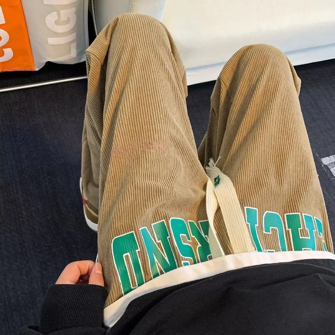 Winter Corduroy Men Pantalones Hombre Trend Y2K Loose Wide Leg Straight Pants Draw String Hip Hop Rock Dance Club Ins Sweatpants