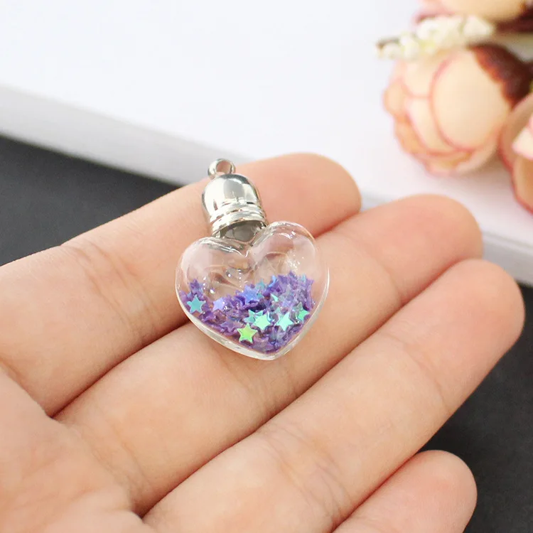 1/3X 6mm Bottle Mouth Glass Vial Pendant Silver Color Cap Name On Rice Art Craft Lucky Perfume Oil Materia Glass Bottle Necklace