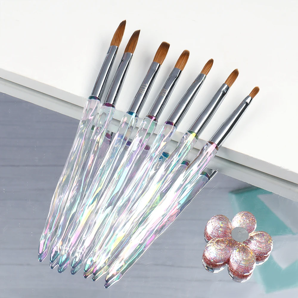 ANGNYA 100% Pure Kolinsky Acrylic Nail Brush Crimped Brush Transparent Crystal Rod Liquid Powder Nail Art Extension Builder Pen 3