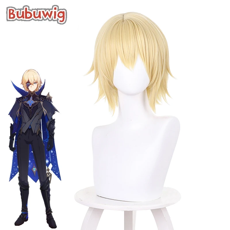 Bubuwig Synthetic Hair Genshin Impact Dainsleif Cosplay Wig Women Halloween Men 30cm Short Straight Blonde Wigs Heat Resistant anogol klee game genshin impact cosplay wig blonde double ponytail heat resistant synthetic anime wigs halloween party