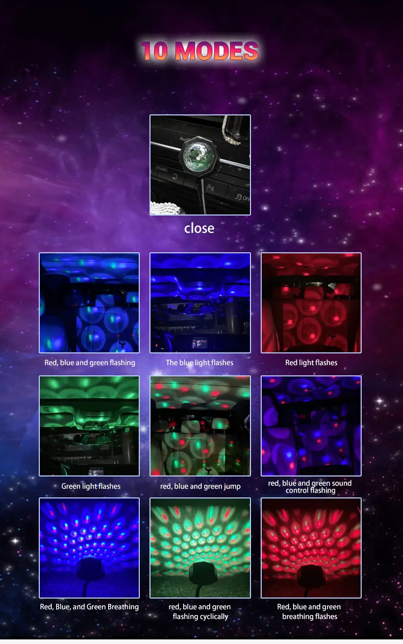 10 Modes Voice Control USB Colorful Projector Lamp Home Decor Night Light DC 5V Portable Atmosphere Light Photography Neon Light
