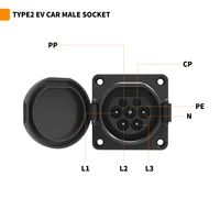 WUFEN EVSE ประเภท 2 ซ็อกเก็ตชาย 16A & 32A 1P & 3P สําหรับรถยนต์ไฟฟ้ารถด้านข้าง Charger IEC 62196 ประเภท 2 ซ็อกเก็ต EV Charger SOCKET 32A 5