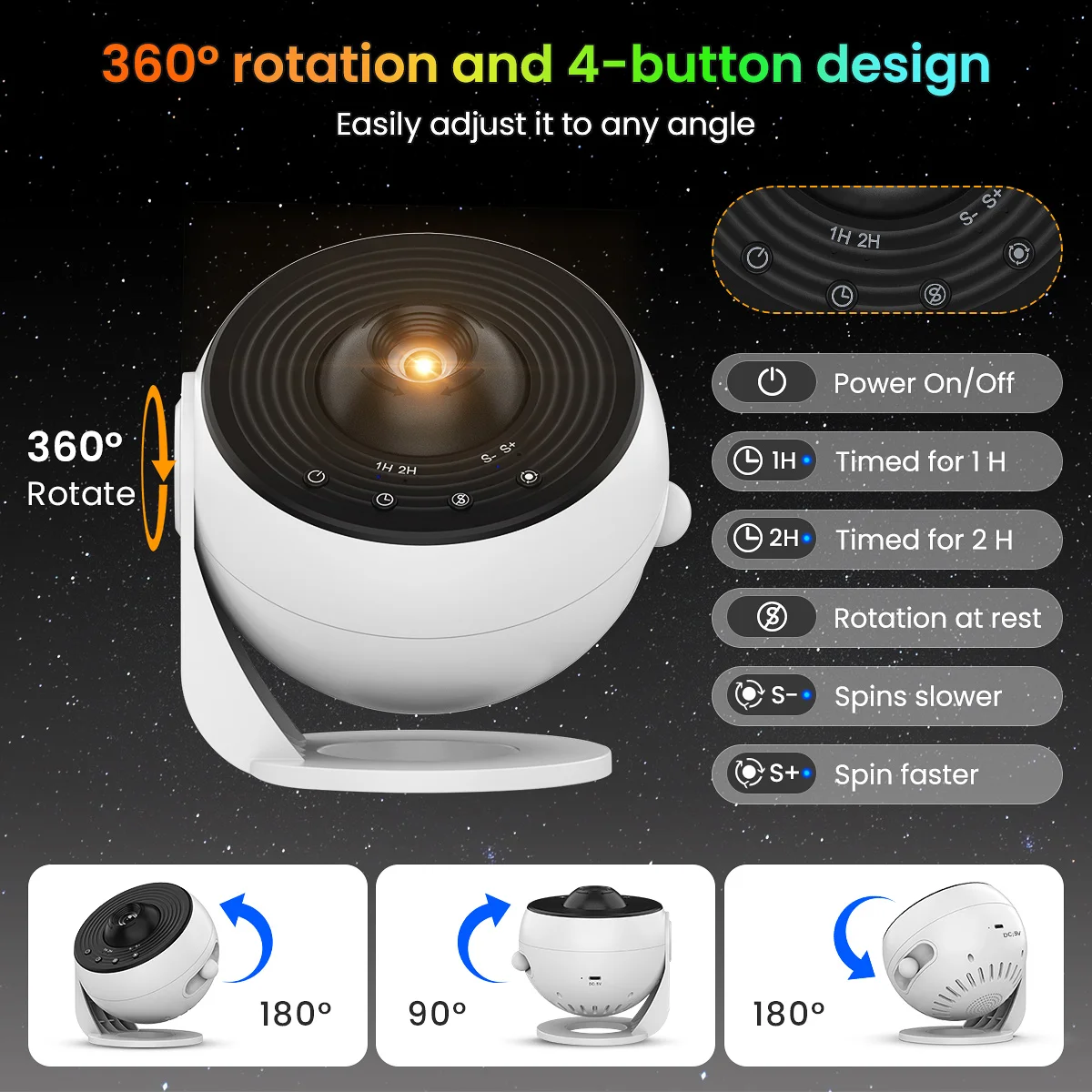 Proiettore Galaxy HD PRO Upgrade, Funzione Timer, Lunghezza Focale Regolabile, Planetario 13 in 1, Luce Notturna per Camera da Letto, Regalo - immagine 3