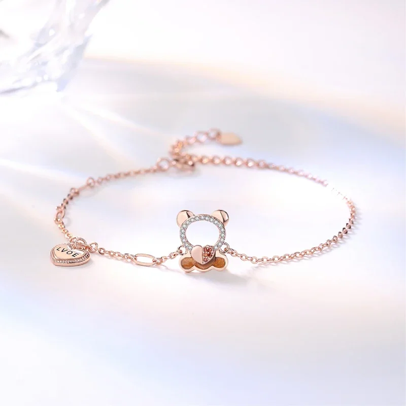 

S925 lucky zircon Bracelet animal lovely love Little Bear Niche hand chain 2024 luck lovers Bracelet Memorial Day Jewelry gifts