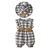 Summer Baby Rompers with Hat Plaid Sleeveless Short Jumpsuit for Newborn Infant Girls Clothing  Toddler Outfit 6