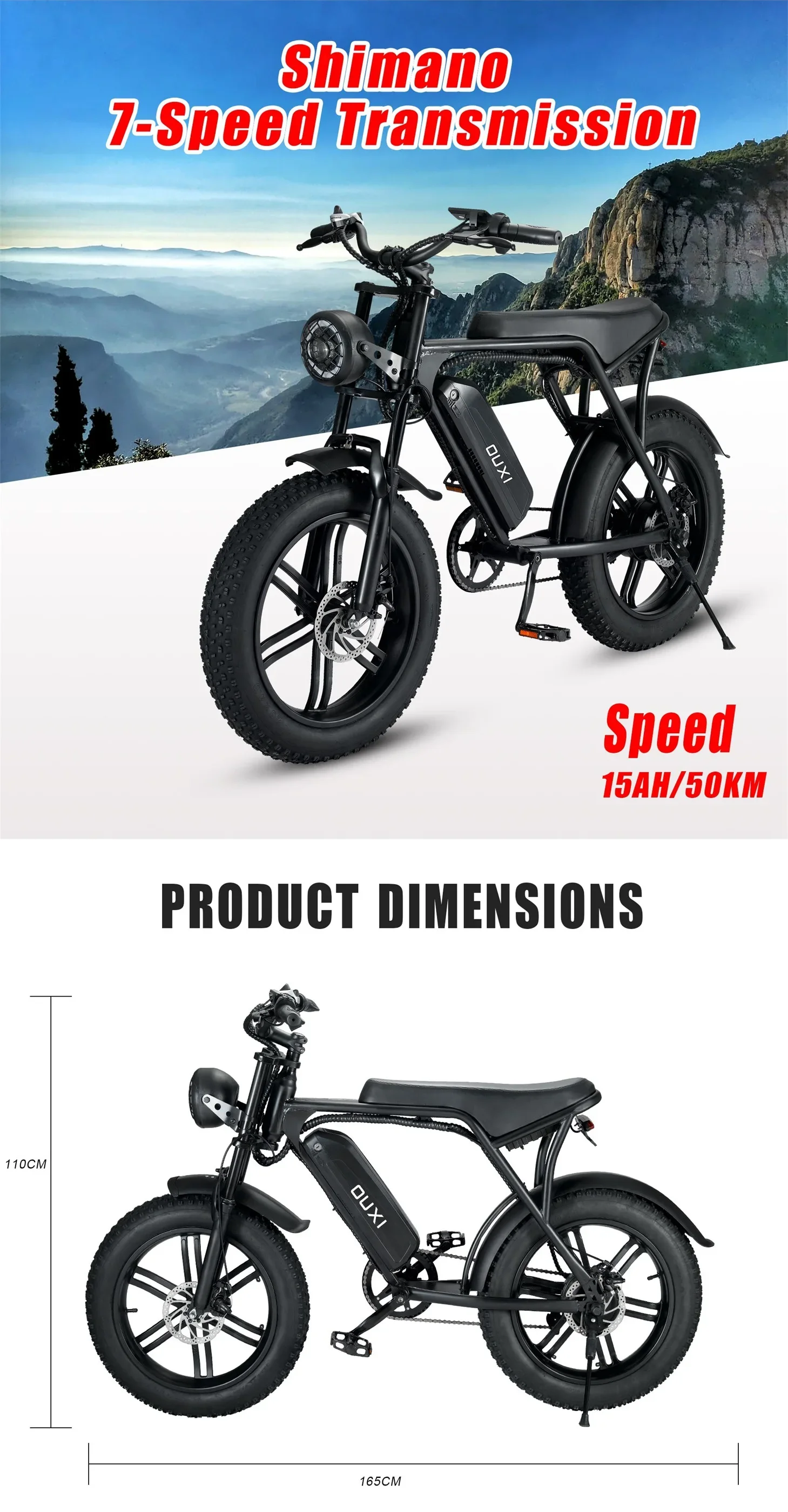 E Bike V8 250W Powerful Motor 48V15AH Lithium Battery Electric