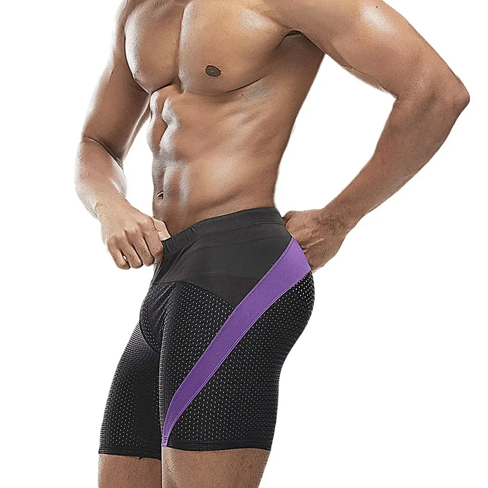 Men's four-quarter medium-length swimming trunks triangular lining nylon mesh without water pocket professional color mat