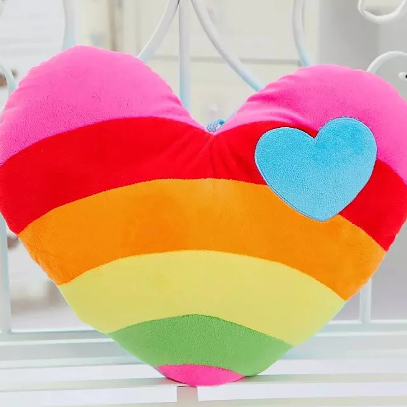 40*35cm 1 Pair Cuddly Heart Shaped Rainbow Pillow Star Heart Emboridery Plush Throw Pillow Sofa Chair Decor Friends Gift 5