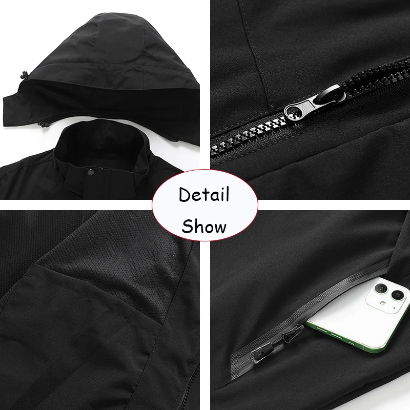 2024 Men Spring Outdoor Leisure Solid Detachable Hooded Jacket Men Autumn Waterproof High-Quality Design Jacket Male Coat 8XL 6
