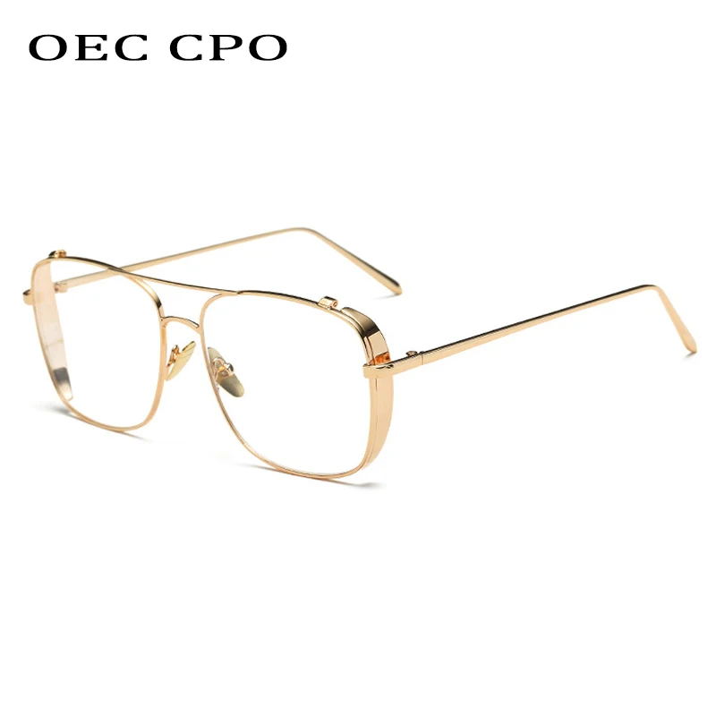 

OEC CPO Punk Double Bridges Square Women Glasses Frame Fashion Metal Clear Lens Eyewear Men Retro Shades Optical Frames Eyeglass