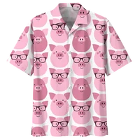Cartoon Pig Pattern Hawaiian Shirt For Men 3D Printed Animals Short Sleeves Summer Lapel Oversized Shirts Street Button Blouses 1