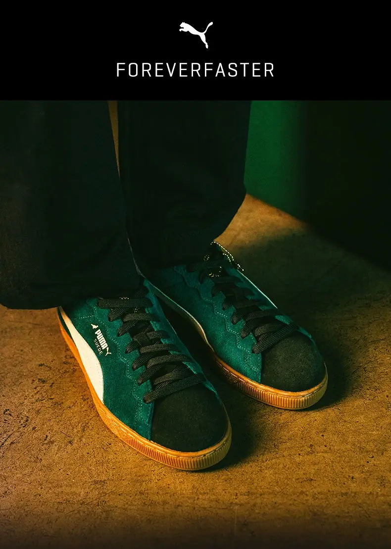 Original Puma Suede Men 's Boarding Shoes Comfortable Shock Absorption Wear Resistant Low Top White Christmas Green 393542-01
