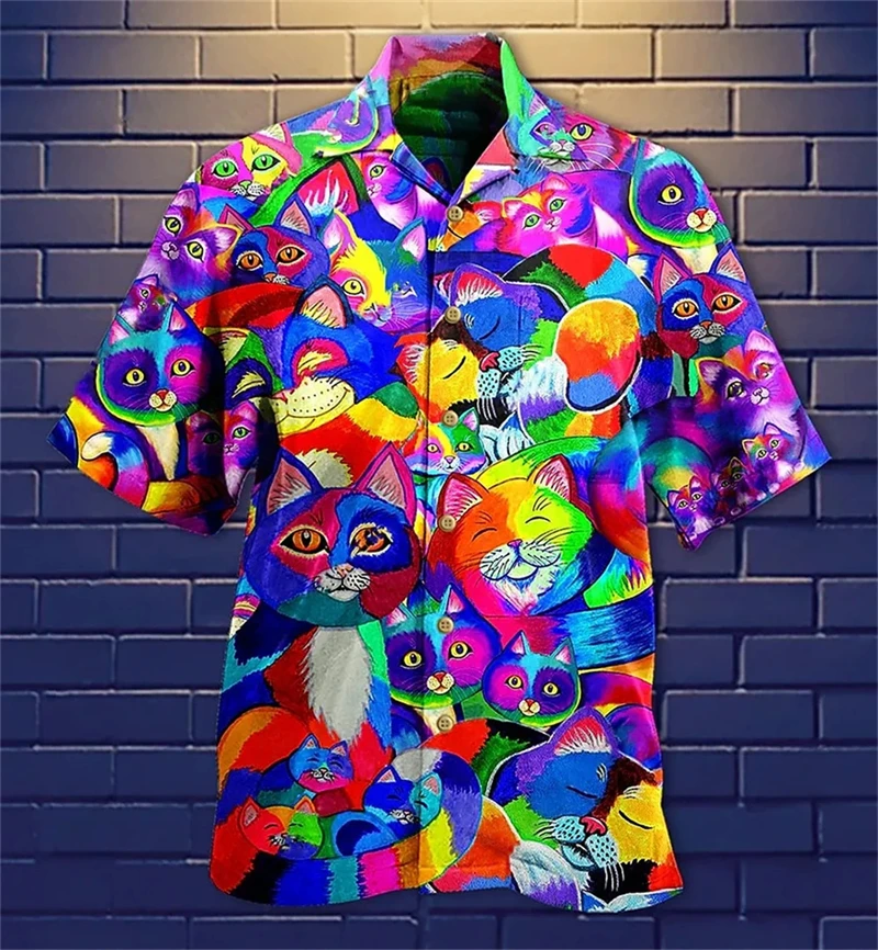 thumbnail image 1 of Camisa hawaiana divertida para hombre, sudadera playera con estampado de gato y música en 3D, camisa de manga corta de diseñador callejero, ropa para hombre de alta calidad, 1 of 5