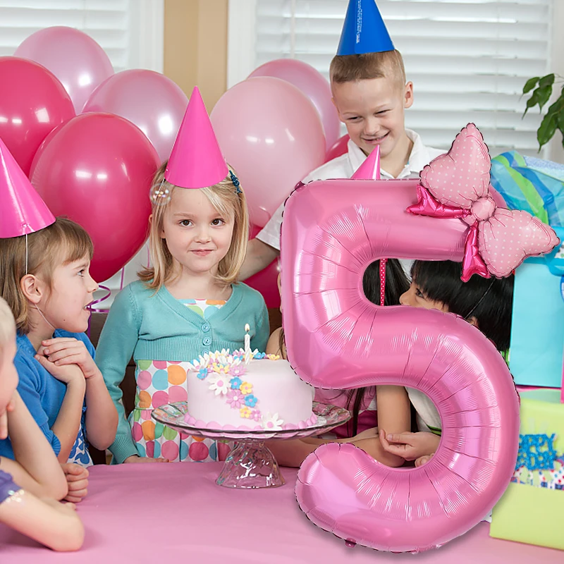 1Pc 40inch Number Foil Balloon Bow 1 2 3 4 5 6 7 8 9 Kid Boys Girls Birthday Party Baby Shower Decorations