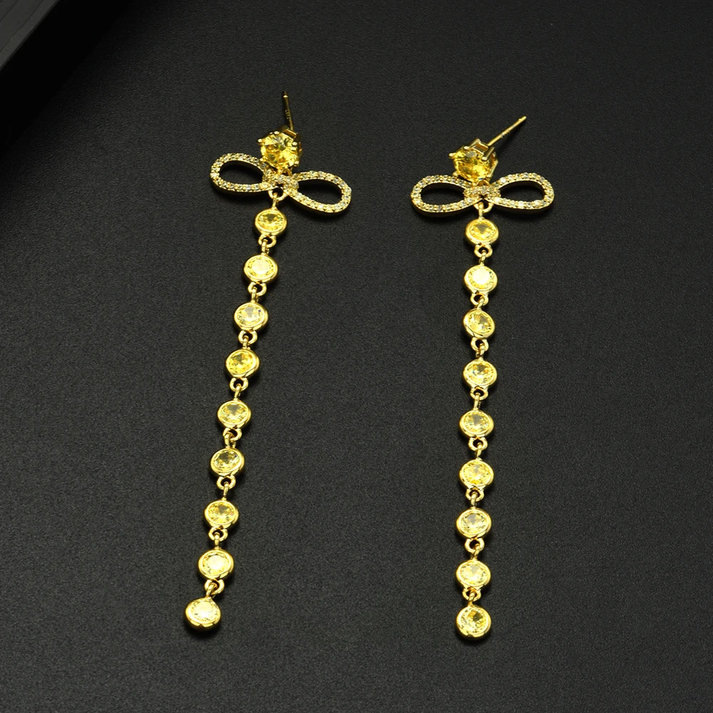 

Fashion Luxury New Design AAA Cubic Zirconia Long Stud Earrings Women Party Accessories Bijoux Femme E-582