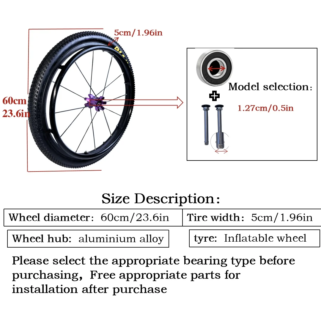 24 Inch Sports Wheelchair Replacement Parts 1 Pair 24&times;1.95 Inflatable Rear Wheel Aluminum Alloy Spoke Hub with Handrim