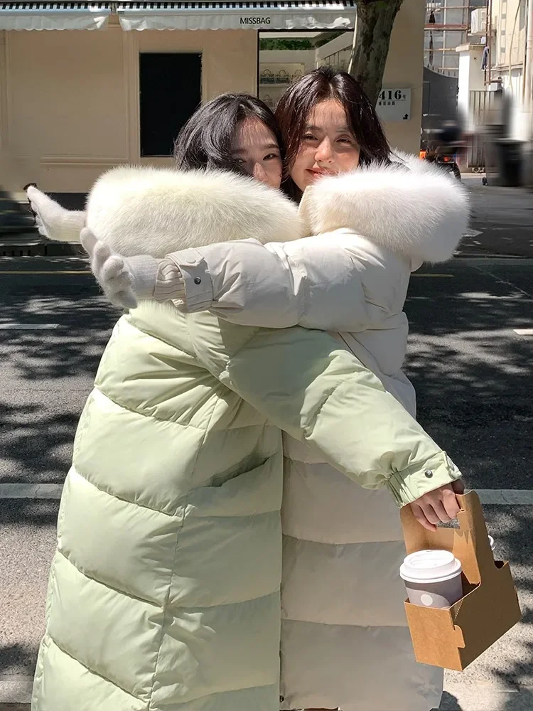 Commute Style Solid Color Long Sleeve Hooded Women's Down Jacket 2023 Winter New Mid-Length Thick Fashion Slim Fit Jackets