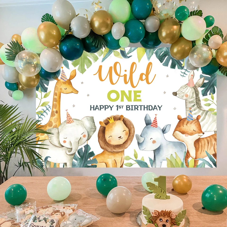 100 Pezzi Stoviglie Wild One Per Feste Bambini - Animali Selvatici - Serve 20 Ospiti