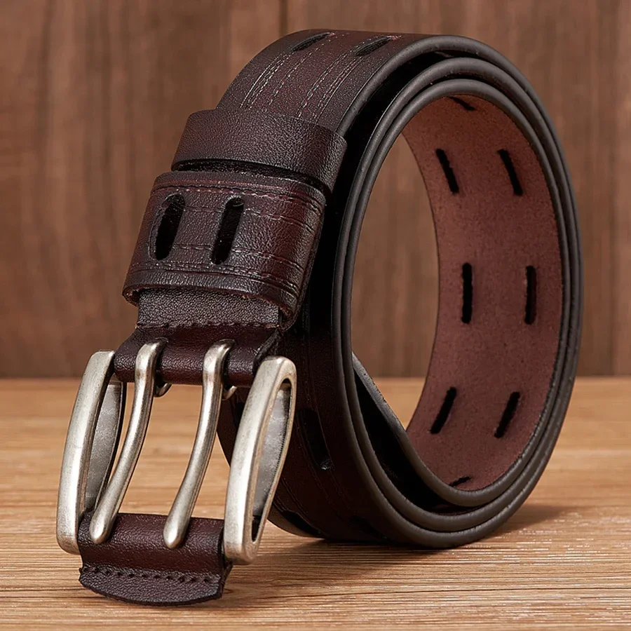 

2024 New High Quality Genuine Leather Belts for Men Brand Strap Male Double Pin Buckle Fancy Vintage Jeans Belt Cowboy Cintos