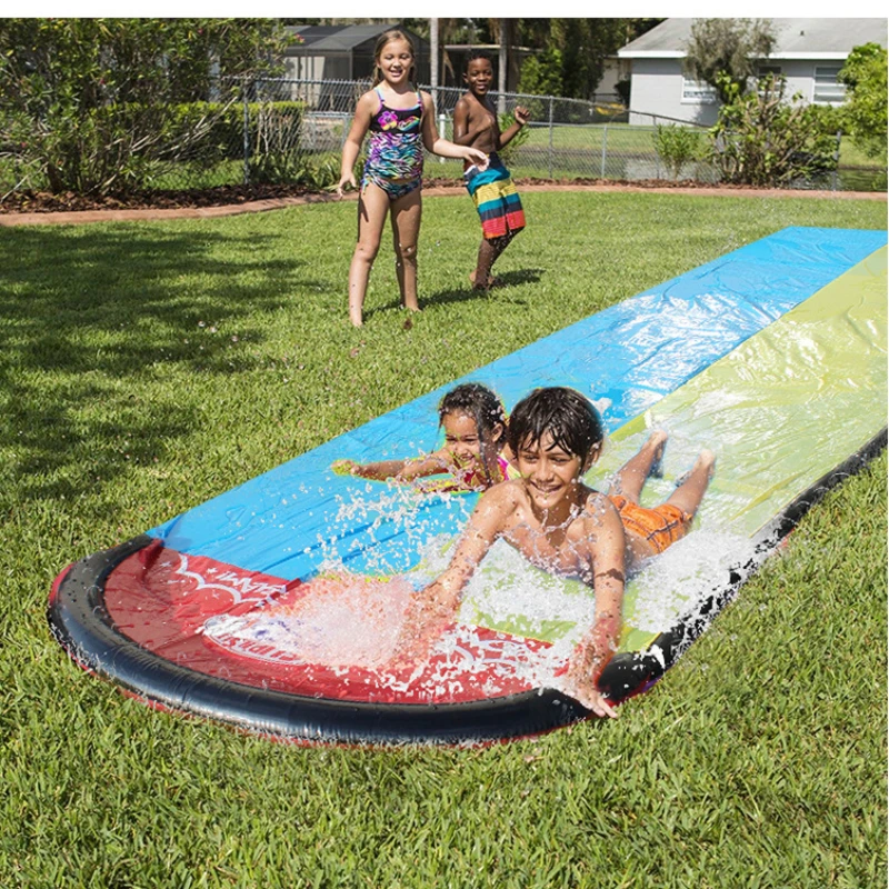 Children Play with Water Toys and Water Skiing Watercourses in Summer Children Play with Water in the Lawn Courtyard in Pairs 5