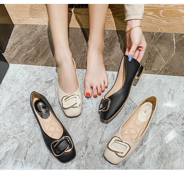 Women Flats Shoes Low Heel Pumps Ballet Square Toe Shallow