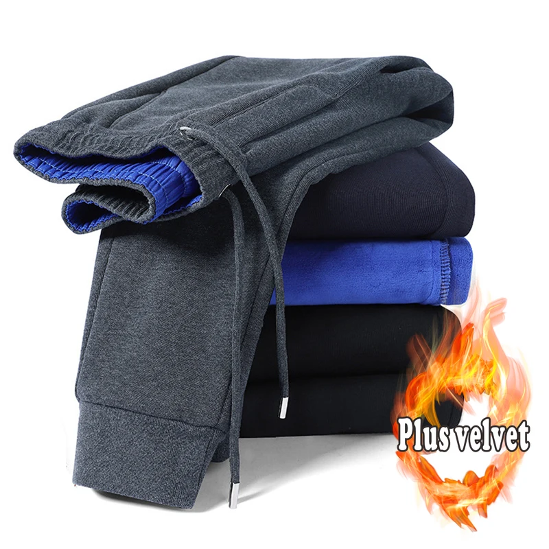 

Add Fleece Thick Casual Pants for Young Men Winter Loose Straight Cylinder Autumn and Winter Men Elastic Sports Thermal Pants