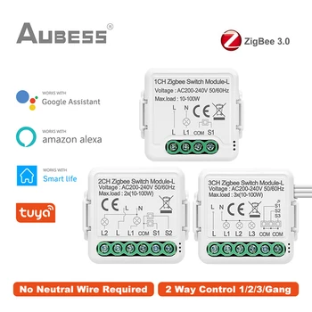 Tuya Zigbee 스마트 스위치, 중성선 불필요, 1/2/3 갱 스위치 지원, 양방향 제어, 알렉사 구글 홈 앨리스로 작동