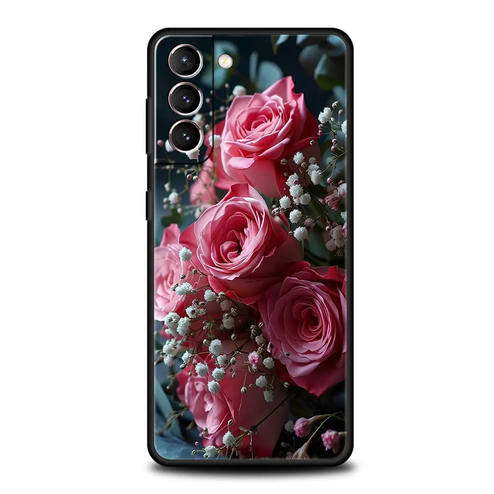 Elegant Red Roses Floral Phone Case - Soft Black Cover
