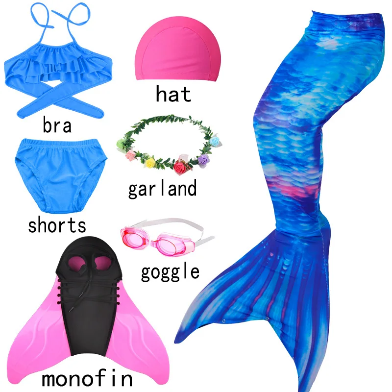anime outfits 7Pcs/Set Girls mermaid tail cosplay Swimsuit the Little Mermaid Costume Bathing Suit Dress Halloween Party With Flipper Monofin anime outfits female Cosplay Costumes