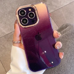 Luxury Gradient Glitter Protective Phone Case with Plating and Transparent Shockproof Design - iPhone 15 Plus (JS purple)