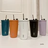 TYESO 600ML Stainless Steel Thermos Water Bottle Vacuum Flask With Retractable Straw Cold Hot Drink Car Thermos Mug Tumbler