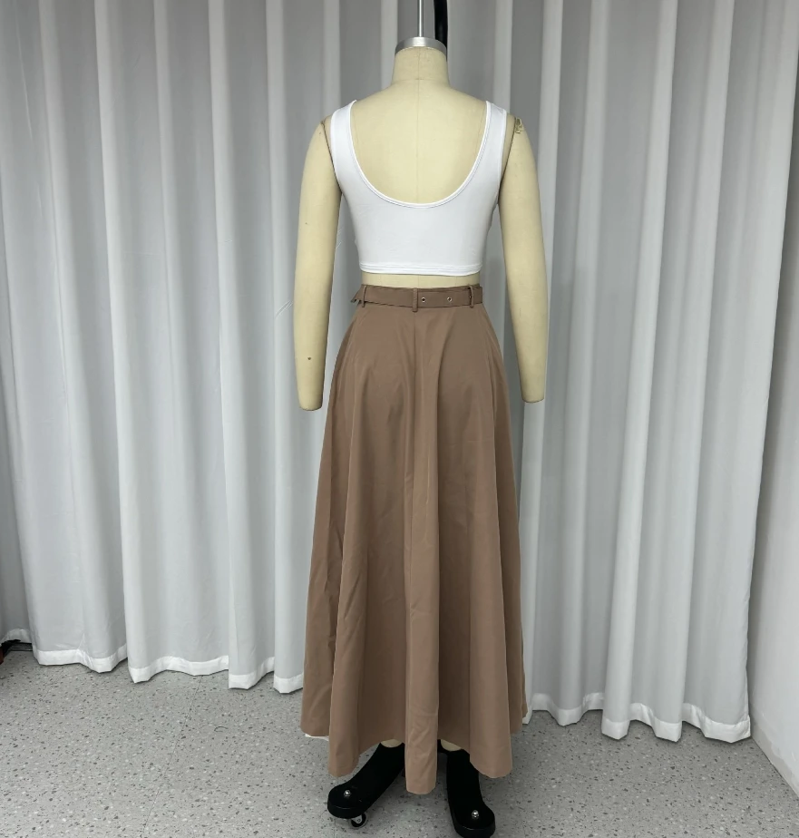 Hot Selling 23 New Products, Youthful and Sexy Slim Girl Casual Sleeveless Monochrome Slit Skirt Two-Piece Set