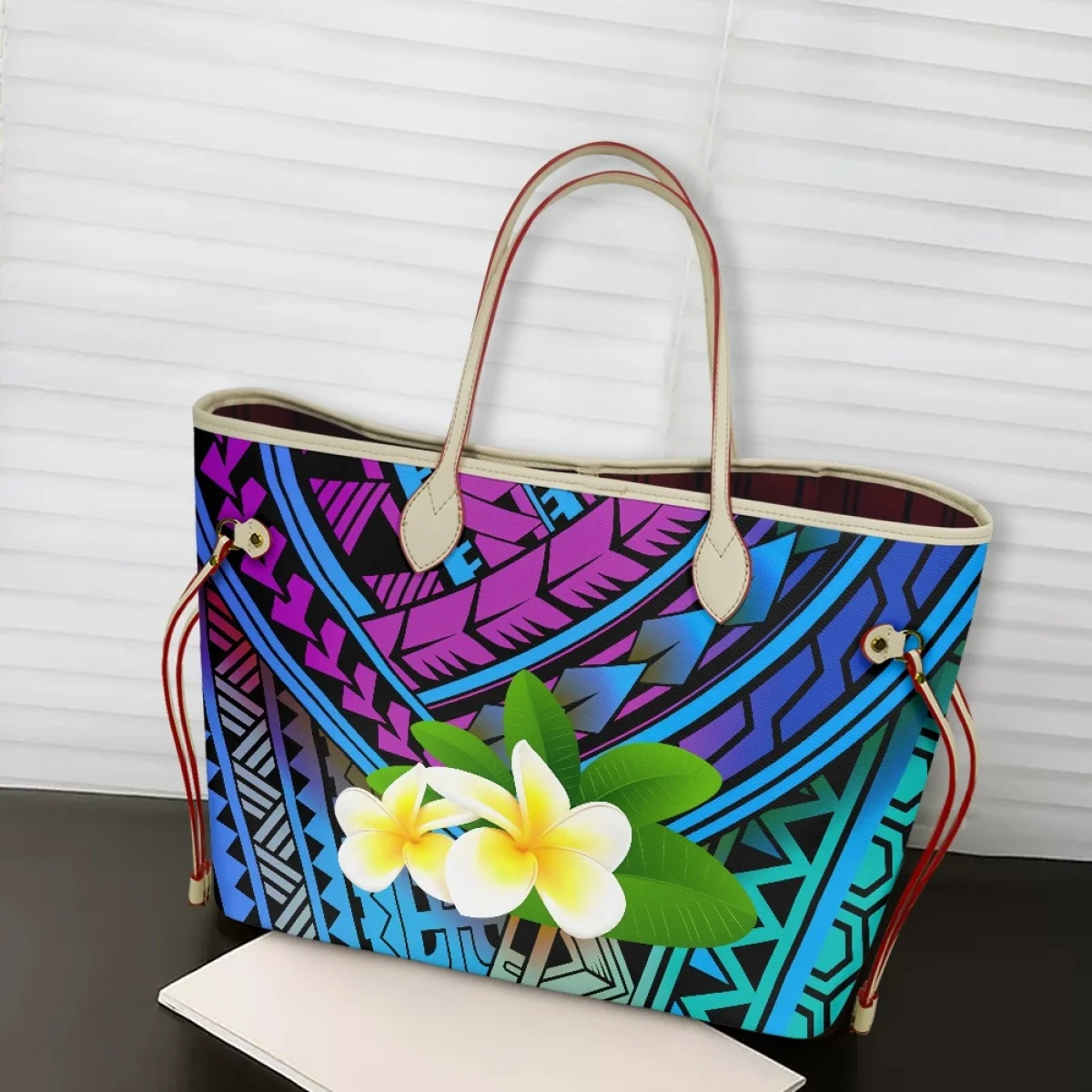 

Polynesian Plumeria Totes Custom Image Convenient Gifts Girls Handbad Fashion Style Multi Functional Water Proof Female Clutches