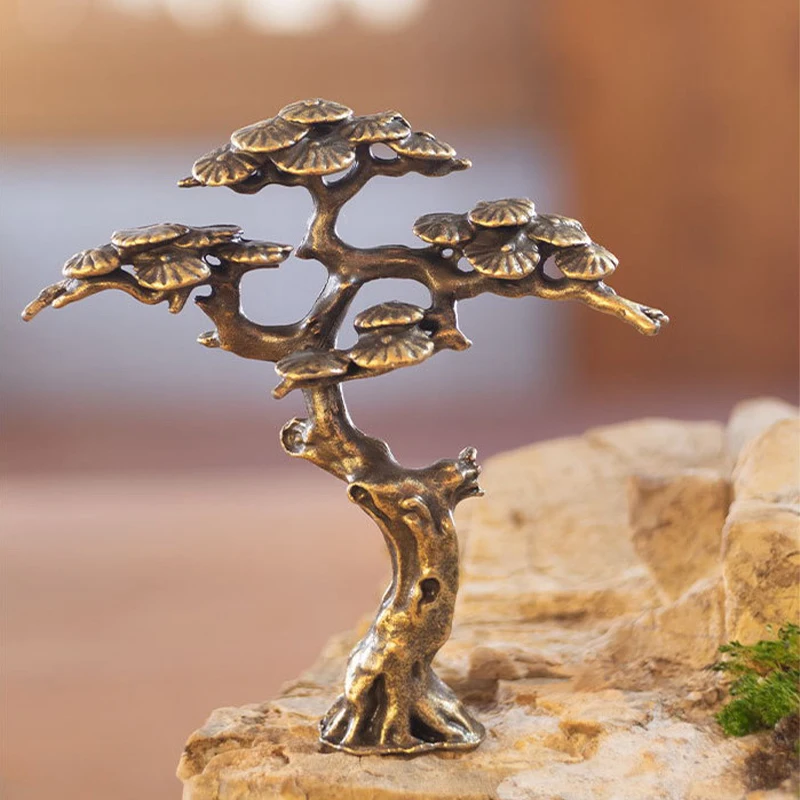 Copper Pine Miniature Figurine - Faux Tree Decor for Landscape Decorations