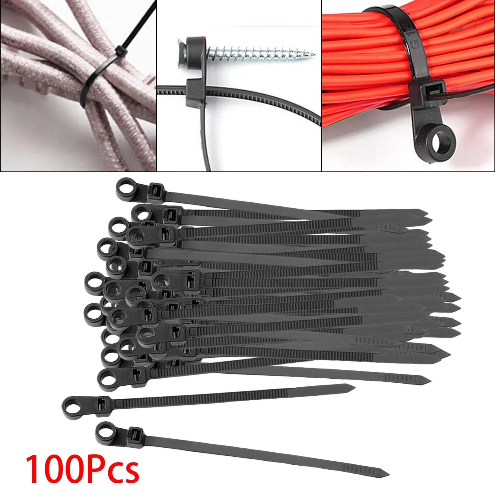 100x Nylon Cable Wire Zip Ties Mounting Hole Small Cable Zips Ties for Garage