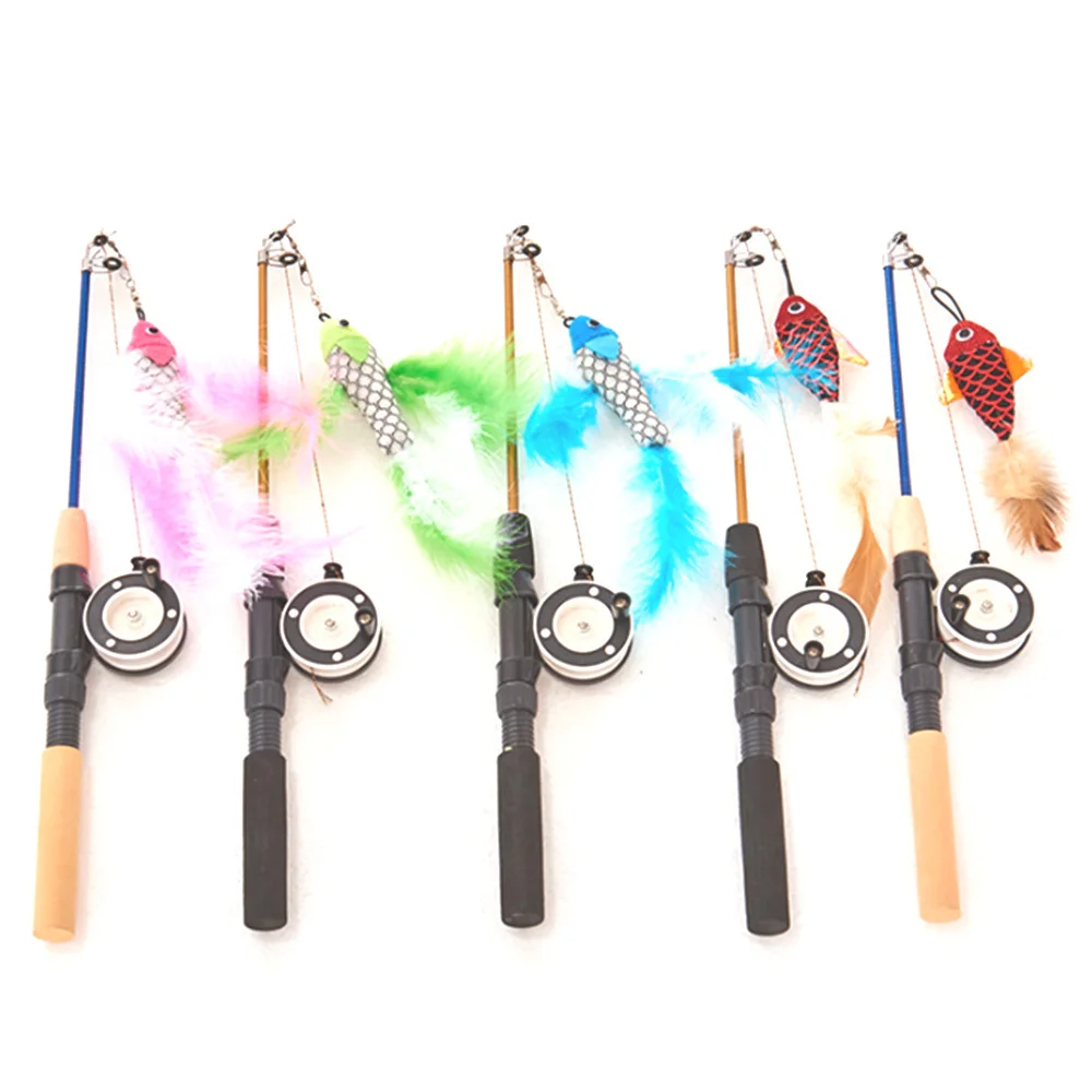 Pet Cats Telescopic Fish-shaped Telescopic Fishing Rod CatToy Random Color Style