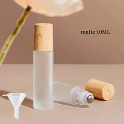 Frosted Glass Roller Bottle with Wood Grain Cap for Essential Oils and Perfume (Matte 10ML)