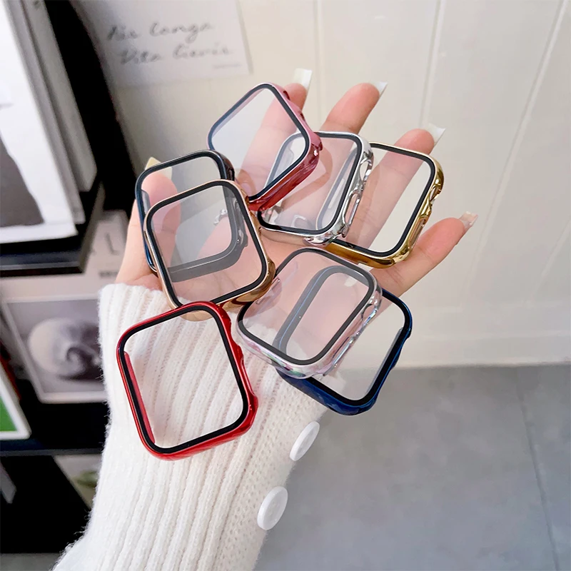 

Glass + Cover For Apple Watch 45mm 41mm 44mm 40mm 42mm 38mm Screen Protector Bumper Plating Case iWatch Series 8 7 6 SE 5 4 3