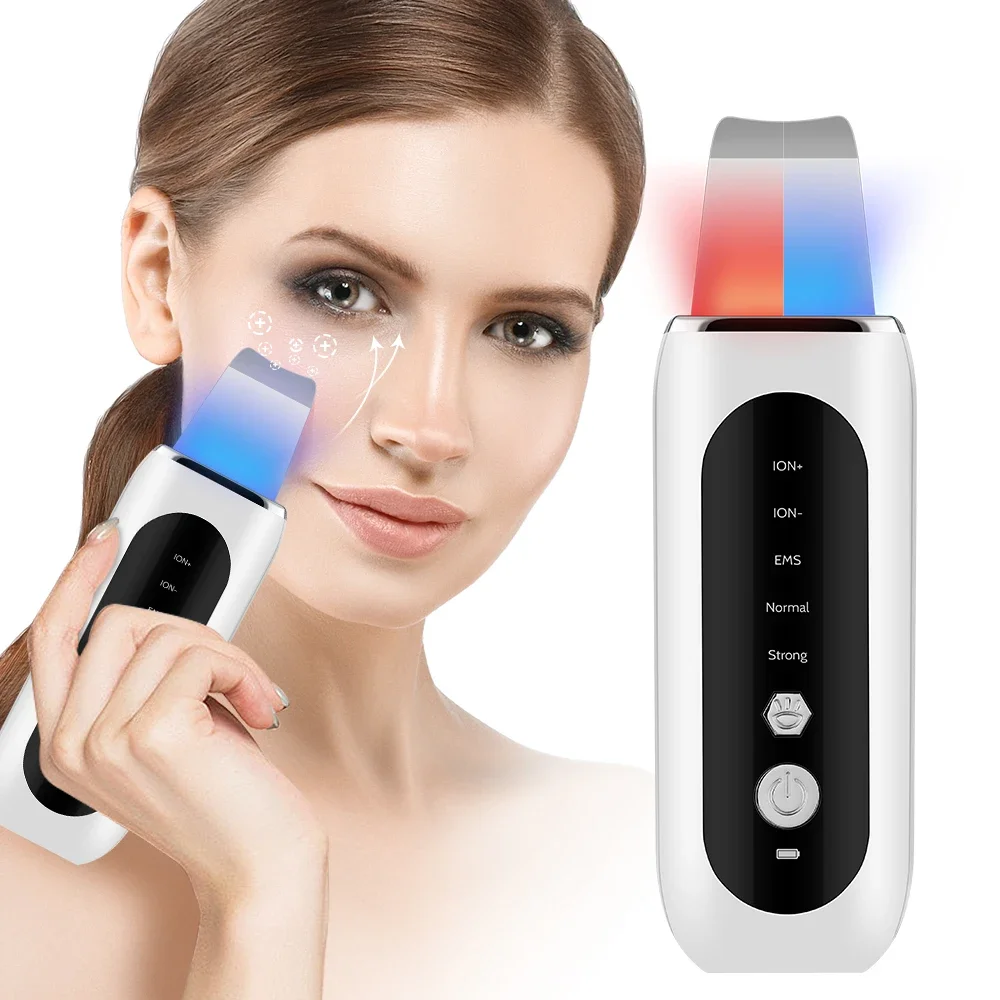 

Ultrasonic facial skin scrubber facial ion shovel deep blackhead remover facial cleansing sonic exfoliation facial lift red-blue