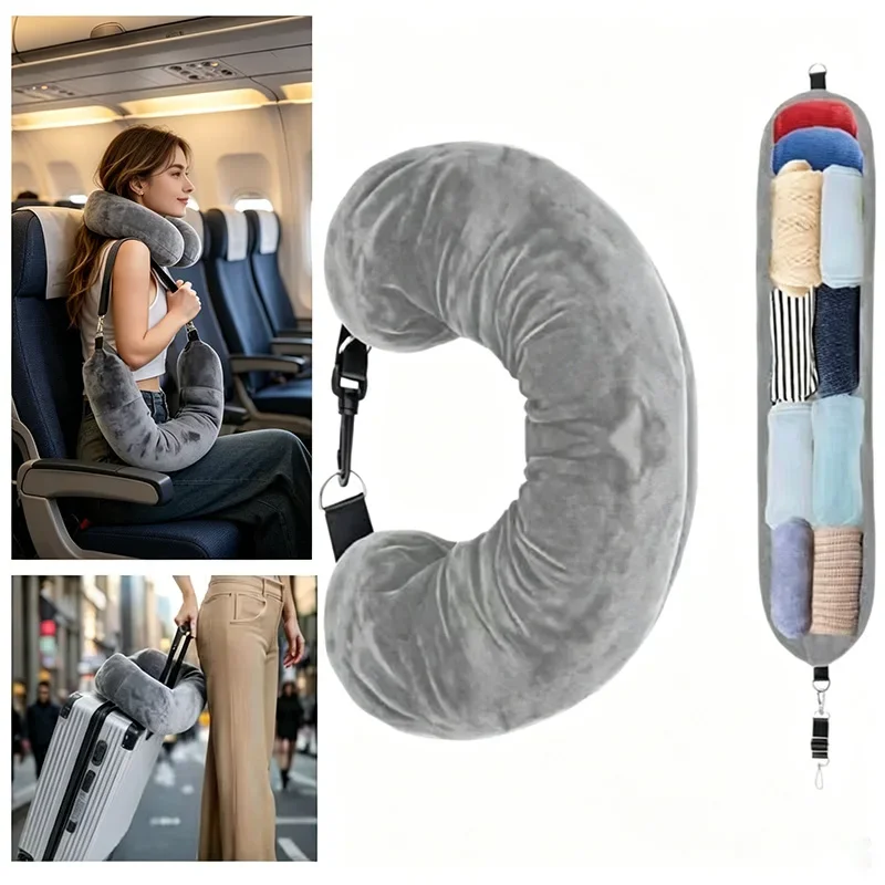 Compact Travel Neck Pillow with Adjustable Support – Space-Saving Comfort for Flights and Travel Adventures
