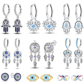 Neutral 925 Sterling Silver Devil's Eye Dreamcatcher Net Net Beautiful Blessing Series Earrings Fit For Wedding Party Jewelry